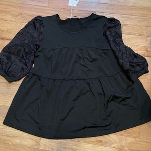 NEW Grace Karin black blouse sheer decorated sleeves size L NWT